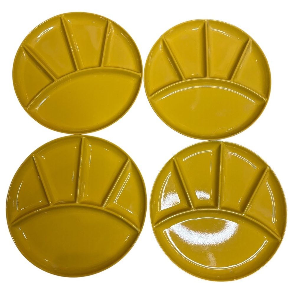Vintage Fondue Plates Set of Four Imperial Mustard 60s Home Decor